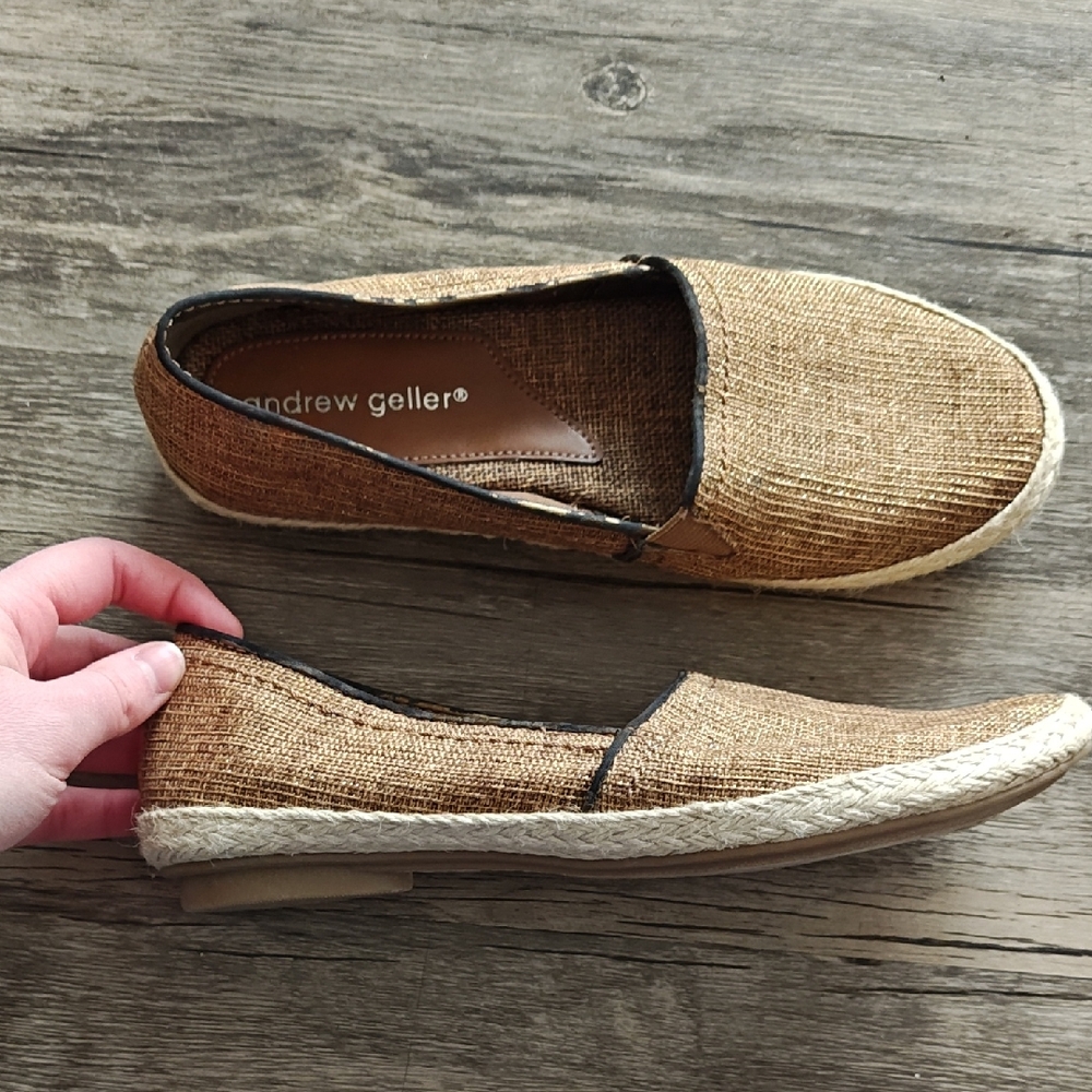 Andrew Geller Gold Slip Ons. Size 6